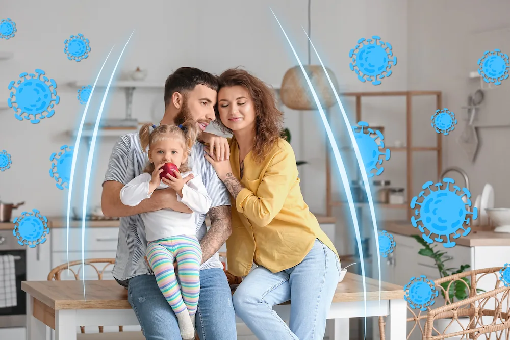 Il Tuo Scudo Naturale - Potenziare il Sistema Immunitario con RIAVITA 1 una familia nella cucina con scudo per proteggere sistema immunitario