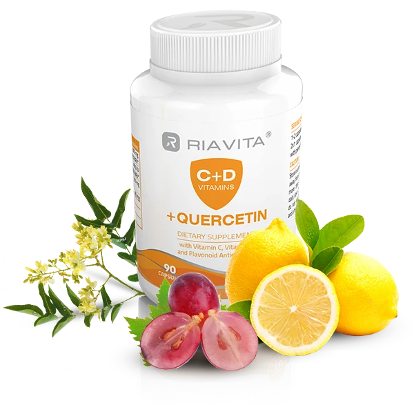 Vitamina C e D + Quercetina: Protezione e Vitalitá 2 Riavita Vitamina C e D + Quercetina con semi di uva e limone