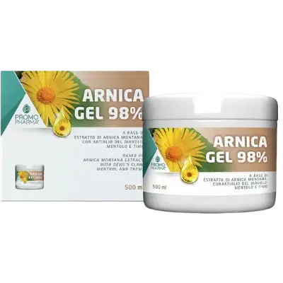 Arnica Gel 98% PromoPharma 500 ml – Gel Intensivo per Traumi e Muscoli 1 Flacone Arnica Gel 98% PromoPharma 500ml per massaggio muscolare e riassorbimento ematomi.