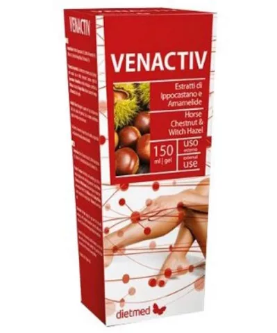 Confezione Venactiv Gel Dietmed per il sollievo delle gambe e la circolazione.