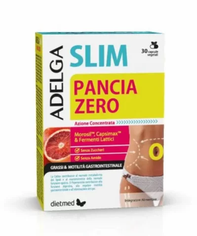 Confezione Adelgaslim Pancia Zero Dietmed per pancia piatta e metabolismo lipidi.