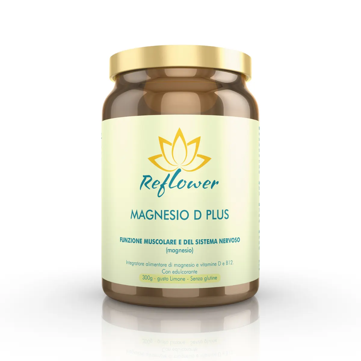 Magnesio D Plus Reflower (300 g) – Integratore con Vitamina D e B12 1 Confezione di integratore in polvere Magnesio D Plus Reflower da 300 grammi con Vitamina D e B12 su Essevitam. Gusto limone.