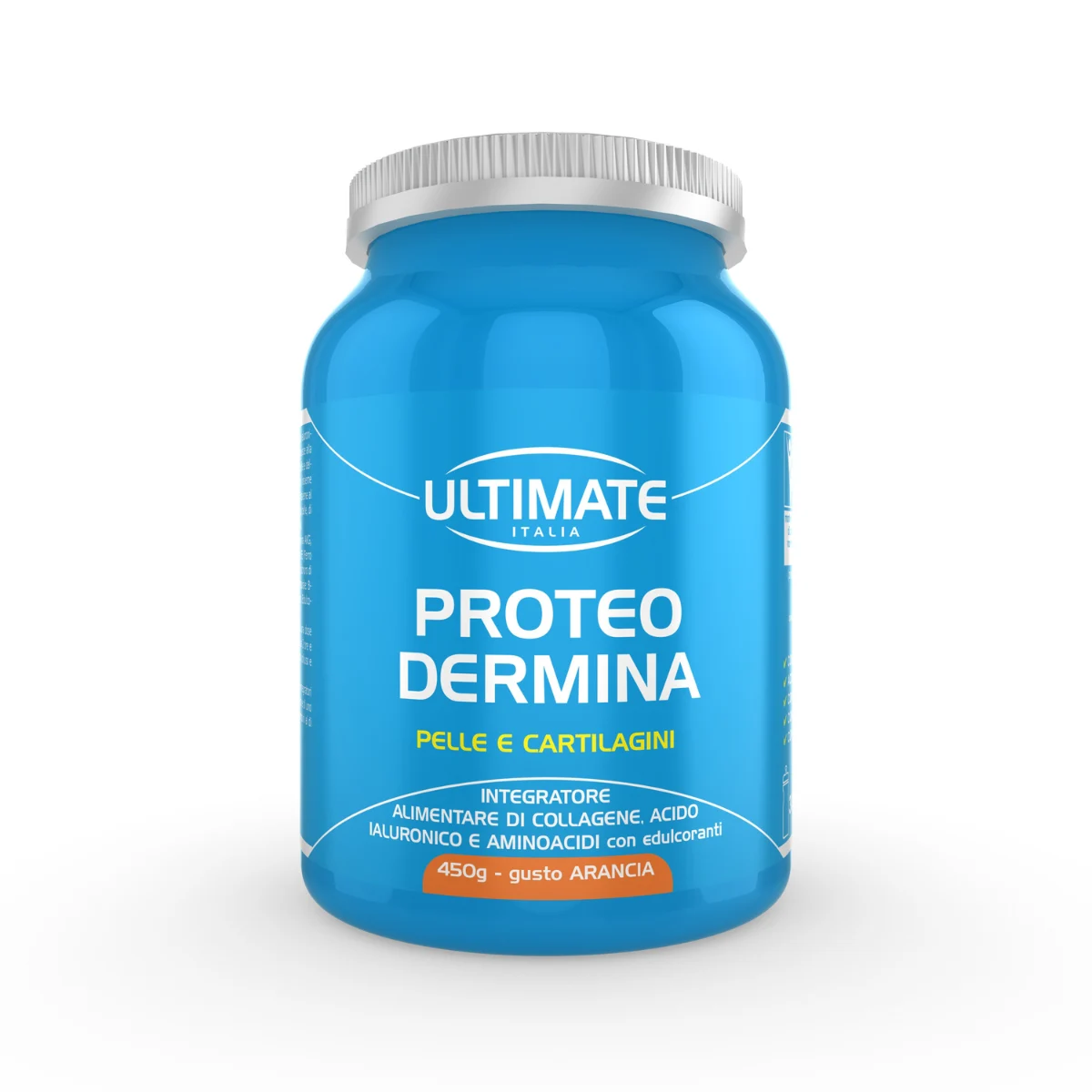 Proteo Dermina Ultimate Italia (450 g) – Integratore di Collagene Idrolizzato e Acido Ialuronico Anti-Age 3 Confezione di Proteo Dermina Ultimate Italia 450g integratore di collagene idrolizzato e acido ialuronico anti-age. Gusto arancia.