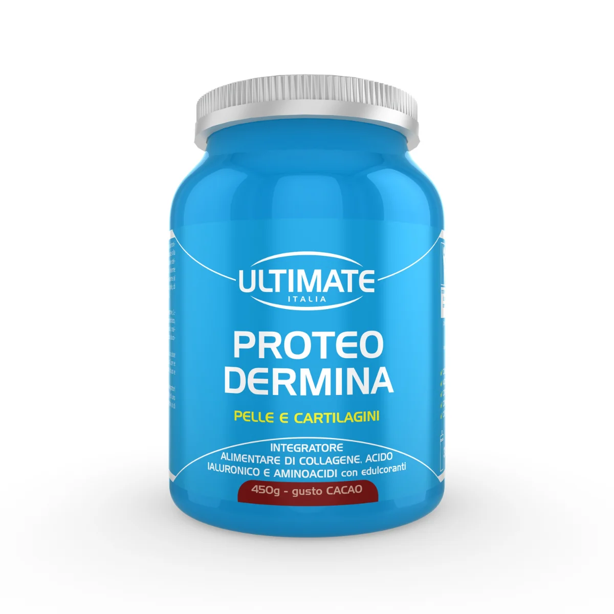 Proteo Dermina Ultimate Italia (450 g) – Integratore di Collagene Idrolizzato e Acido Ialuronico Anti-Age 2 Confezione di Proteo Dermina Ultimate Italia 450g integratore di collagene idrolizzato e acido ialuronico anti-age. Gusto cacao.