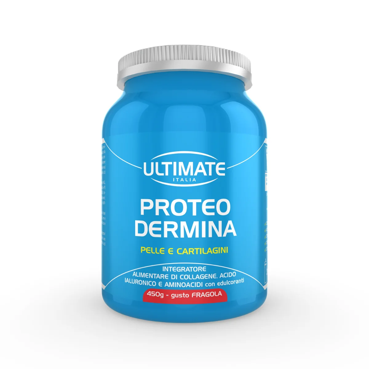 Proteo Dermina Ultimate Italia (450 g) – Integratore di Collagene Idrolizzato e Acido Ialuronico Anti-Age 1 Confezione di Proteo Dermina Ultimate Italia 450g integratore di collagene idrolizzato e acido ialuronico anti-age. Gusto fragola.