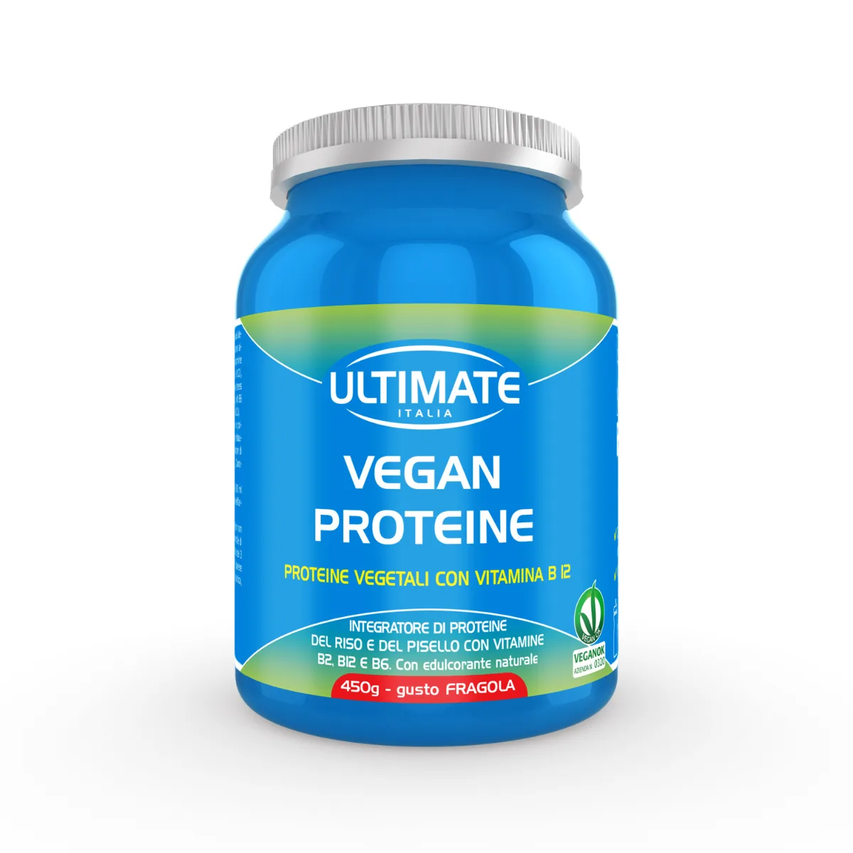 Vegan Proteine – Integratore Proteico Vegetale (Riso e Pisello) con Vitamine B e Stevia (450 g) 2 Integratore Vegan Proteine 450 g proteine vegetali riso e pisello Essevitam. Gusto fragola.